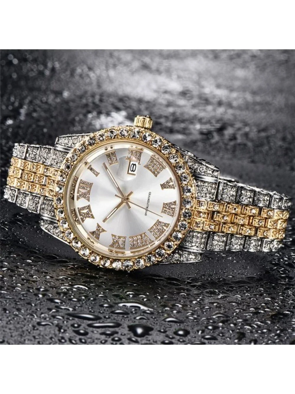 Iced-Out Bling Hip Hop Watches for Men | Luxury Quartz with Date Display